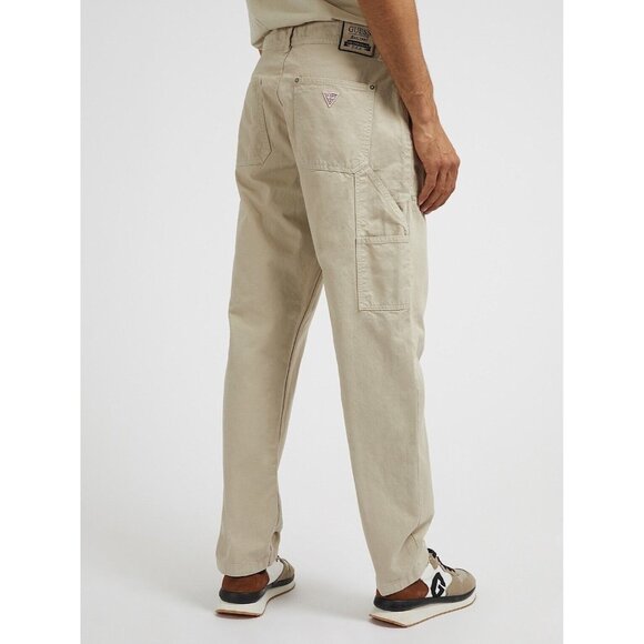 Guess Men’s Regular Tapered Carpenter Pants Relax Fit In Stone Beige Size 32